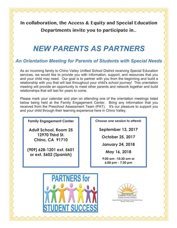 Flyer for Orientation meetings for Parents of Students with Special Needs English Version
